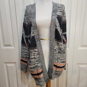 FULL TILT Gray Boho Open Front Cardigan Knit Sweater Top sz S EUC Spring Casual